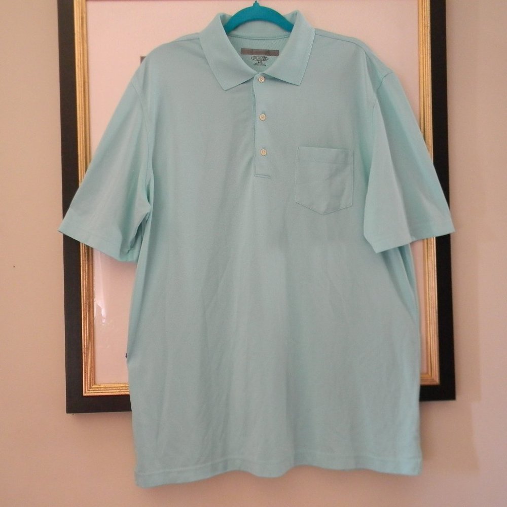 Greg Norman Large Sport Polo Golf Shirt Color Aqua Green Play Dry VG Used